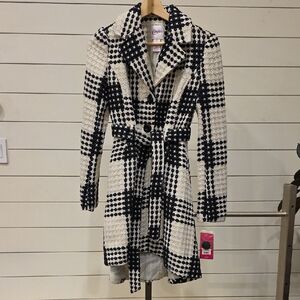 Candie's Women's Black and White Checkered Trench Coat